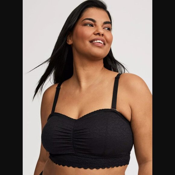 Lightly Lined 4-Way Stretch Lace Bandeau Details Black Bra NWT NEW Size 1 - Picture 1 of 6